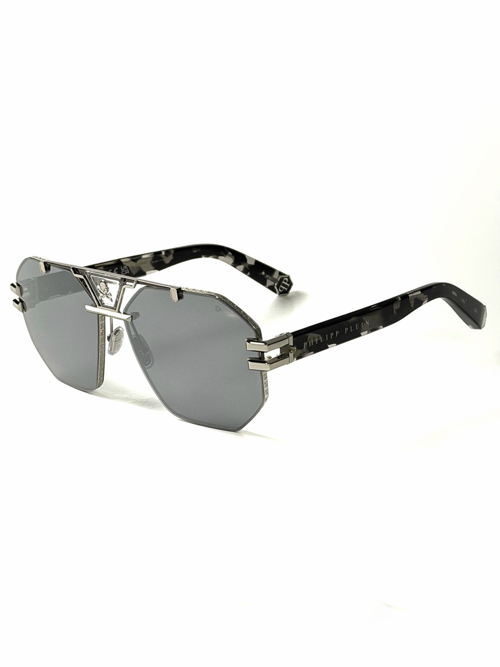 Philipp Plein  SPP 077V 523X Sunglasses Grey Silver Mirror Pilo Titanium SPP077V